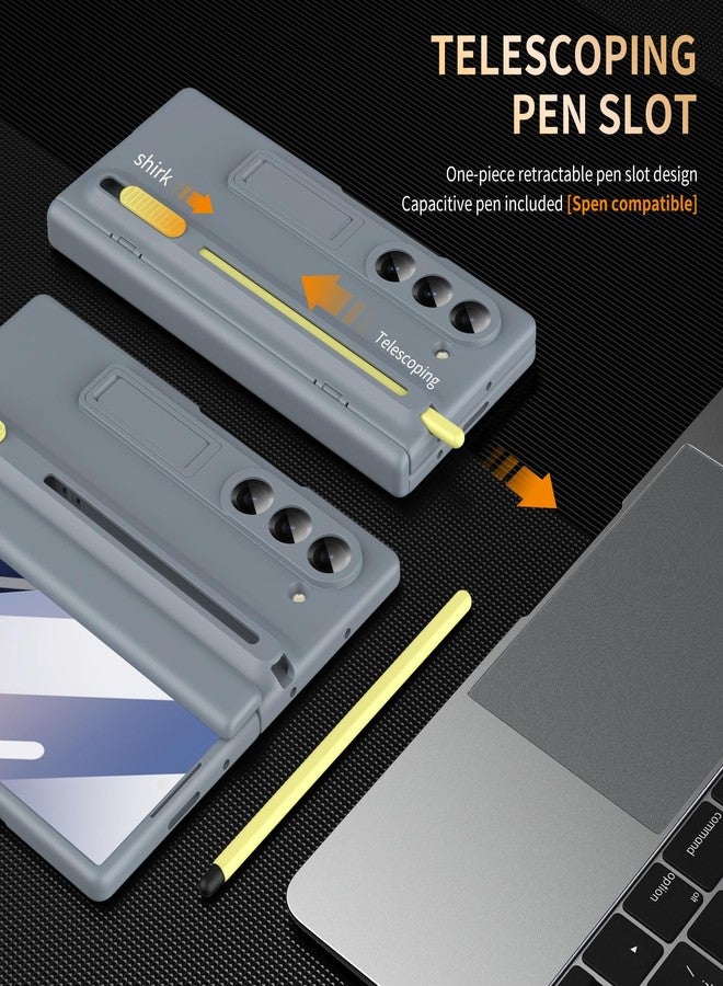 NINKI for Samsung Z Fold 5 Case with S Pen Holder & Stylus and Hidden Kickstand,Protective Hinge Screen Protector Matte Phone Cover for Samsung Galaxy Z Fold 5 Case with S Pen Slot and Stand - Gray - Image 2