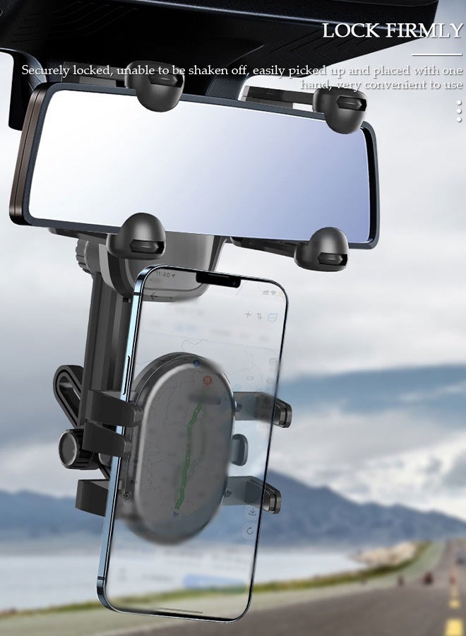 DUNISO Rearview Mirror Phone Holder for Car-360° Rotatable and Retractable Car Phone Holder with Adjustable Length Upgraded Multifunctional Rearview Mirror Phone Holder for All Mobile Phones and All Car - Image 5