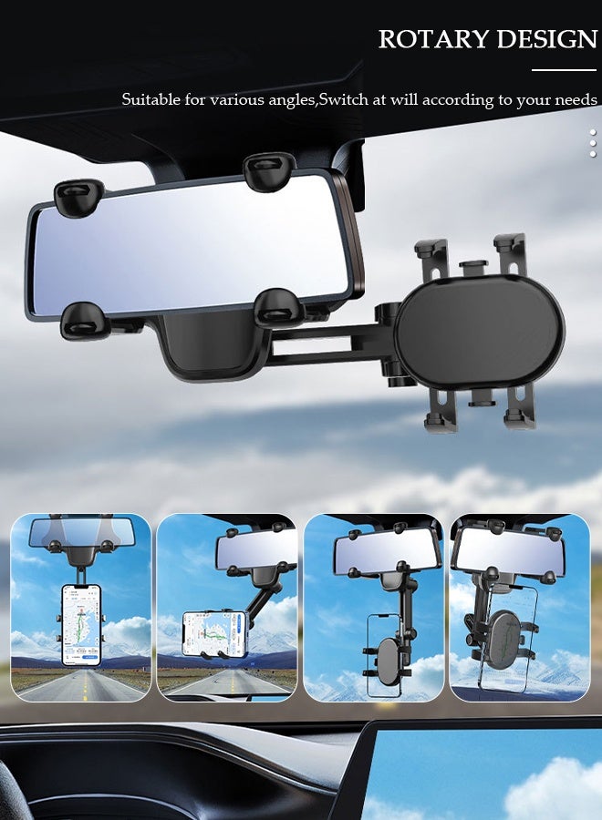 DUNISO Rearview Mirror Phone Holder for Car-360° Rotatable and Retractable Car Phone Holder with Adjustable Length Upgraded Multifunctional Rearview Mirror Phone Holder for All Mobile Phones and All Car - Image 2