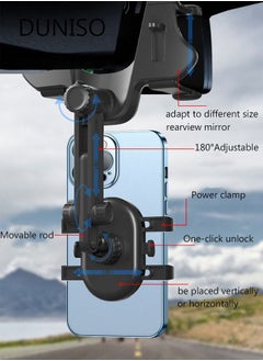 DUNISO Rearview Mirror Phone Holder for Car-360° Rotatable and Retractable Car Phone Holder with Adjustable Length Upgraded Multifunctional Rearview Mirror Phone Holder for All Mobile Phones and All Car  - Image 4