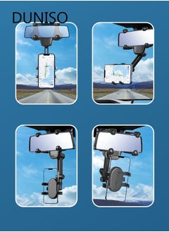 DUNISO Rearview Mirror Phone Holder for Car-360° Rotatable and Retractable Car Phone Holder with Adjustable Length Upgraded Multifunctional Rearview Mirror Phone Holder for All Mobile Phones and All Car  - Image 2