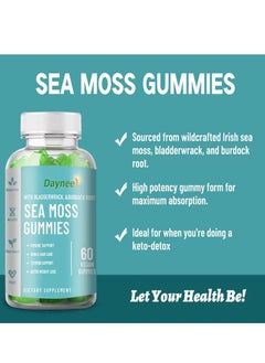 Daynee Organic Sea Moss Gummies Weight Loss Thyroid Health High Immunity Support Detox and Cleanse with Organic Bladderwrack  Burdock Root and Apple Cider Vinegar Supplement 60 Gummies Pack of 1  - Image 2