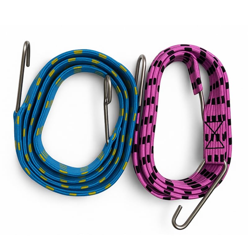 PINACO INDIA Heavy-Duty Bungee Cord | 2M to 3M Stretchable Elastic Rope with Steel Hooks | Adjustable Nylon Strap for Bike, Motorcycle & Cargo (Multicolour) (Bungee Cord 5, Pack of 2) - Image 1