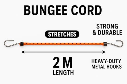PINACO INDIA Heavy-Duty Bungee Cord | 2M to 3M Stretchable Elastic Rope with Steel Hooks | Adjustable Nylon Strap for Bike, Motorcycle & Cargo (Multicolour) (Bungee Cord 5, Pack of 2) - Image 4