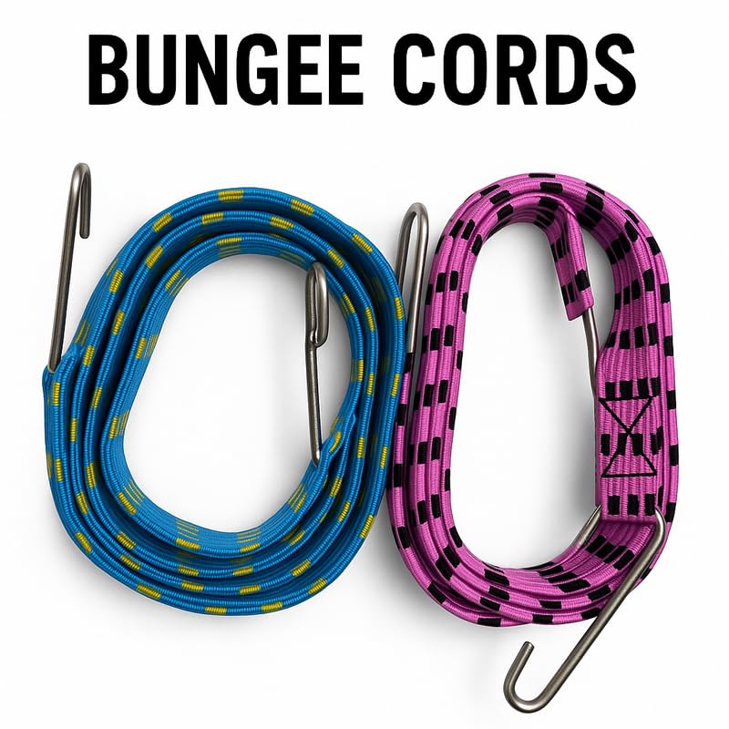 PINACO INDIA Heavy-Duty Bungee Cord | 2M to 3M Stretchable Elastic Rope with Steel Hooks | Adjustable Nylon Strap for Bike, Motorcycle & Cargo (Multicolour) (Bungee Cord 5, Pack of 2) - Image 2