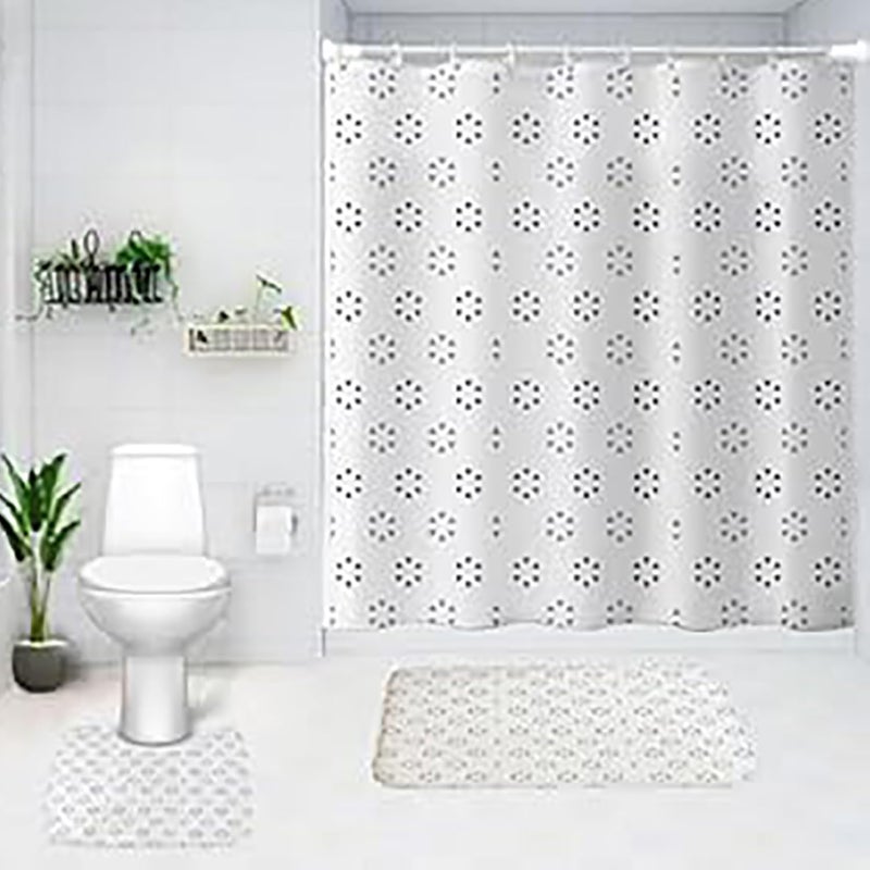 Kuber Industries Shower Curtain & Bathmat Set | Non-Slip Bath mats for Bathroom | Easy-Slide Curtains | Polyester Curtain or Bathmat for Bath Décor | YX0141-3T | 3 Pcs Set | Multicolor - Image 1