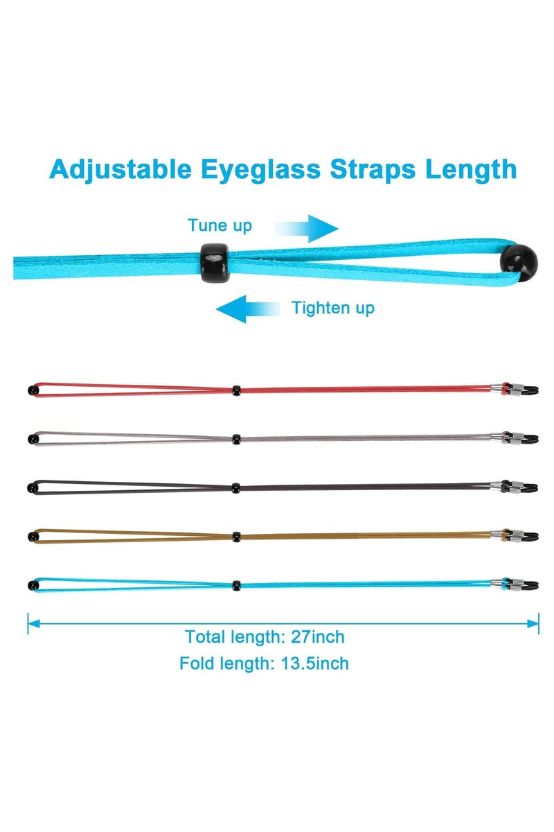 خاجول 5 قطع من أحزمة النظارات الجلدية الفاخرة، سلاسل النظارات المضادة للانزلاق، أشرطة تثبيت النظارات القابلة للتعديل، حامل حزام النظارات الشمسية الرياضية للرجال والنساء - Image 2