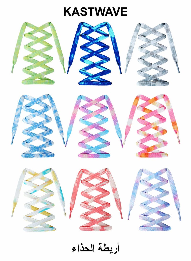 KASTWAVE Tie Dye Shoelaces, 9 Pairs Gradient Colors Shoe Laces in for Air Force 1 AJ 1 - Image 1