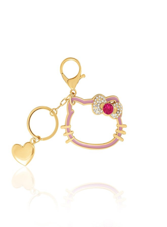 SALLY ROSE Hello Kitty Keychain for Women Official License, Gold-Tone Pink Outline Sanrio Backpack Charm with Crystals (Gold Pink) - Image 1