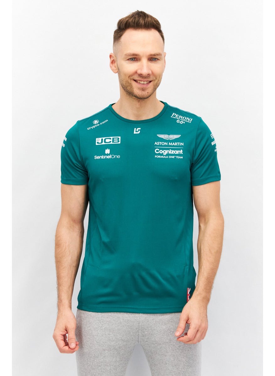 Aston Martin Men Crew Neck Short Sleeve Printed T-Shirt, Green  - Image 1