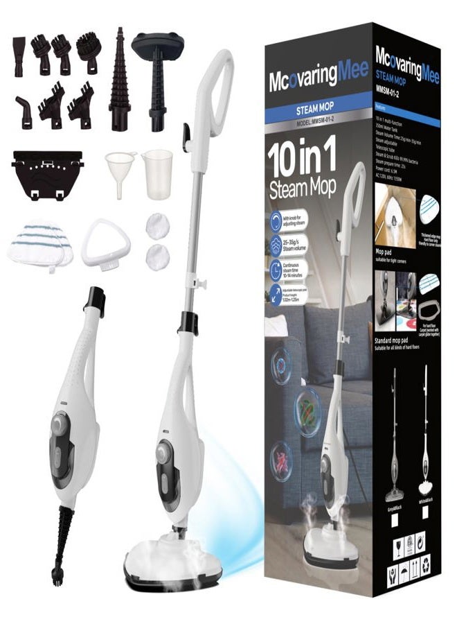 McovaringMee 11-in-1 Steam Mop, 1550W Powerful Handheld Steam Cleaner, 260°F Multi-Functional Floor Steamer with 21.3FT Cord for Floors, Hardwood, Tiles, Grout, Windows, Kitchen, Bath, Adjustable (Grey) - Image 1