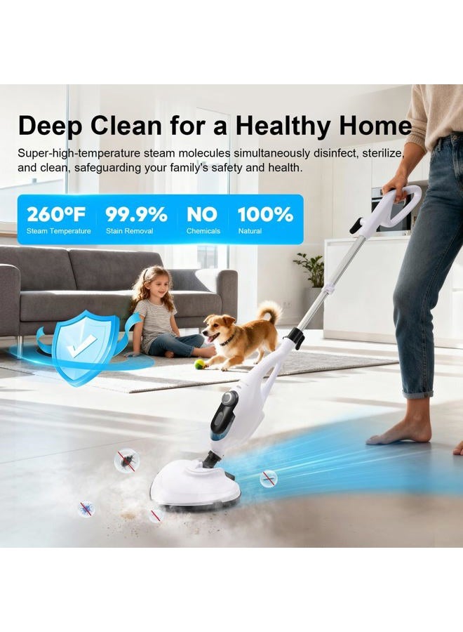 McovaringMee 11-in-1 Steam Mop, 1550W Powerful Handheld Steam Cleaner, 260°F Multi-Functional Floor Steamer with 21.3FT Cord for Floors, Hardwood, Tiles, Grout, Windows, Kitchen, Bath, Adjustable (Grey) - Image 4