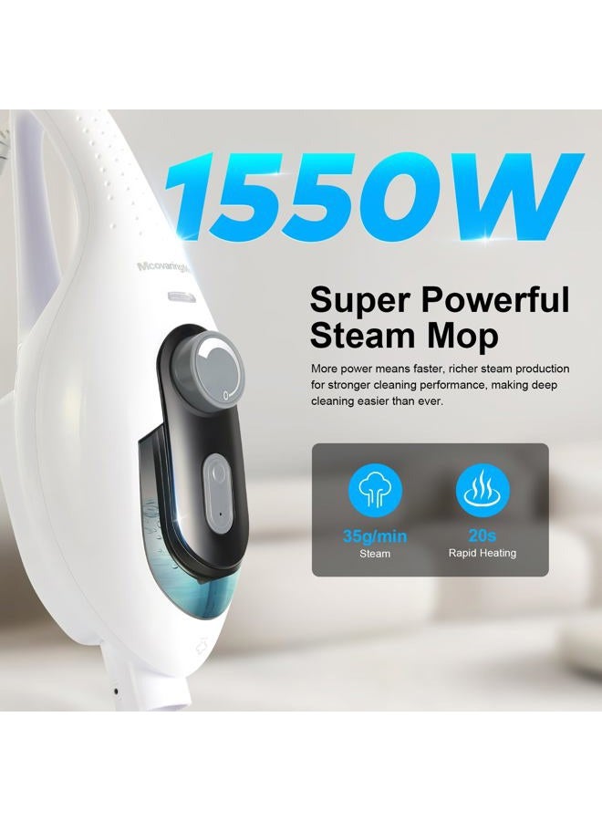 McovaringMee 11-in-1 Steam Mop, 1550W Powerful Handheld Steam Cleaner, 260°F Multi-Functional Floor Steamer with 21.3FT Cord for Floors, Hardwood, Tiles, Grout, Windows, Kitchen, Bath, Adjustable (Grey) - Image 2