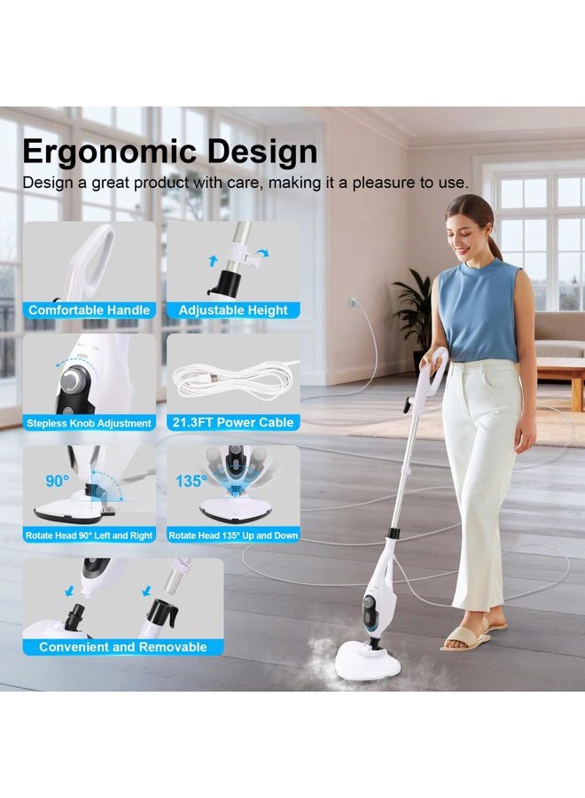 McovaringMee 11-in-1 Steam Mop, 1550W Powerful Handheld Steam Cleaner, 260°F Multi-Functional Floor Steamer with 21.3FT Cord for Floors, Hardwood, Tiles, Grout, Windows, Kitchen, Bath, Adjustable (Grey) - Image 3