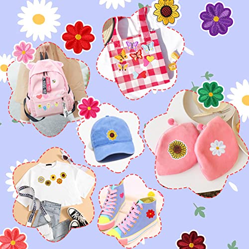 NICEVINYL Random Iron on Patches for Clothing: 120PCS Flower Heart Patch Iron on Cute Butterfly Embroidered Sew Applique Repair Patches for Jeans Jackets Backpacks - Image 5