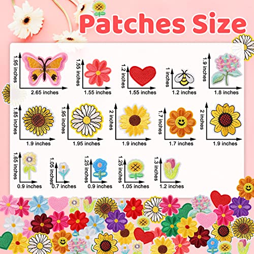 NICEVINYL Random Iron on Patches for Clothing: 120PCS Flower Heart Patch Iron on Cute Butterfly Embroidered Sew Applique Repair Patches for Jeans Jackets Backpacks - Image 3