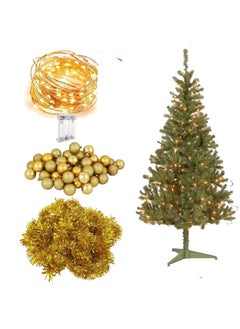 Forty Wings Forty Wings 4 FtFeet Artificial XmasChristmas Tree with Led Light and 12 Pcs Golden Balls and 2 Pcs Golden Tinsel Garland for Christmas X mas Decorations Xmas Tree 4 Ft Golden Theme Tree  - Image 1