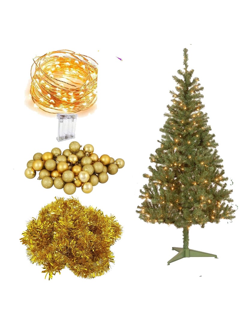 Forty Wings Forty Wings 4 FtFeet Artificial XmasChristmas Tree with Led Light and 12 Pcs Golden Balls and 2 Pcs Golden Tinsel Garland for Christmas X mas Decorations Xmas Tree 4 Ft Golden Theme Tree  - Image 1
