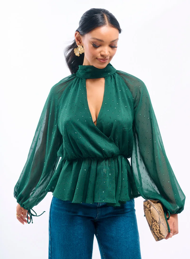 Needs No Label  Sparkly Green Wrap Top for Women | Best Price UAE
