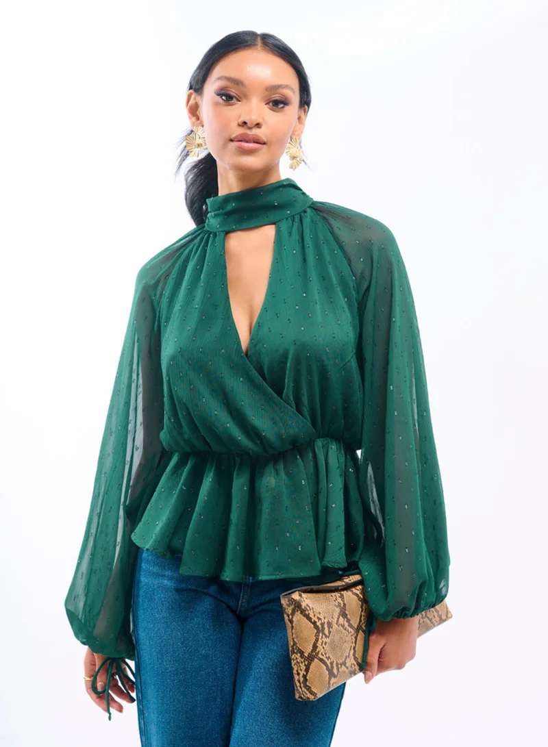Sparkly Green Wrap Top
