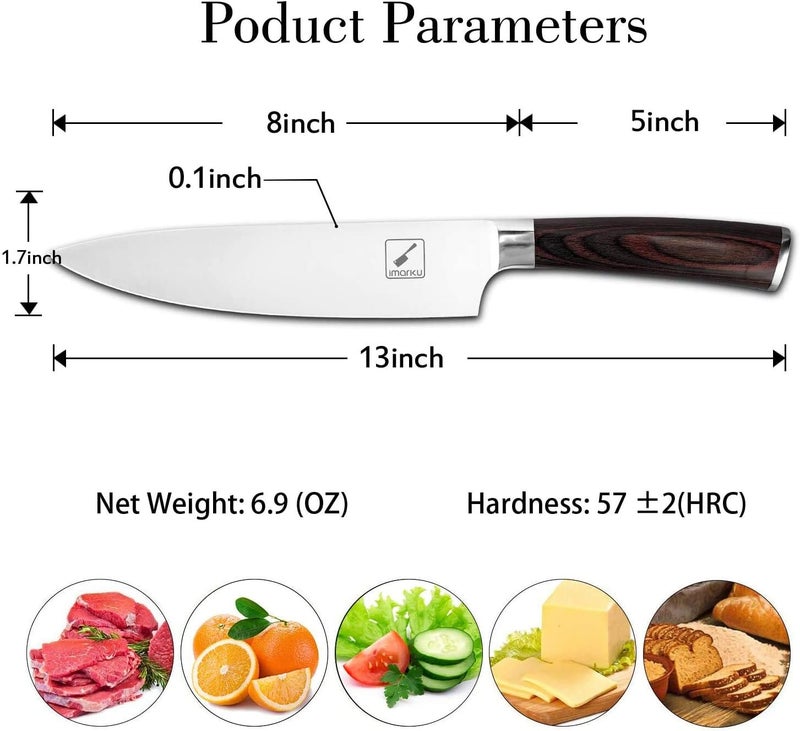 imarku Chef Knife 8 inch, High-Carbon Stainless Steel Pro Kitchen Knife with Ergonomic Handle and Gift Box, Chef's Knives for Professional Use, Gifts for Men and Women - Image 4