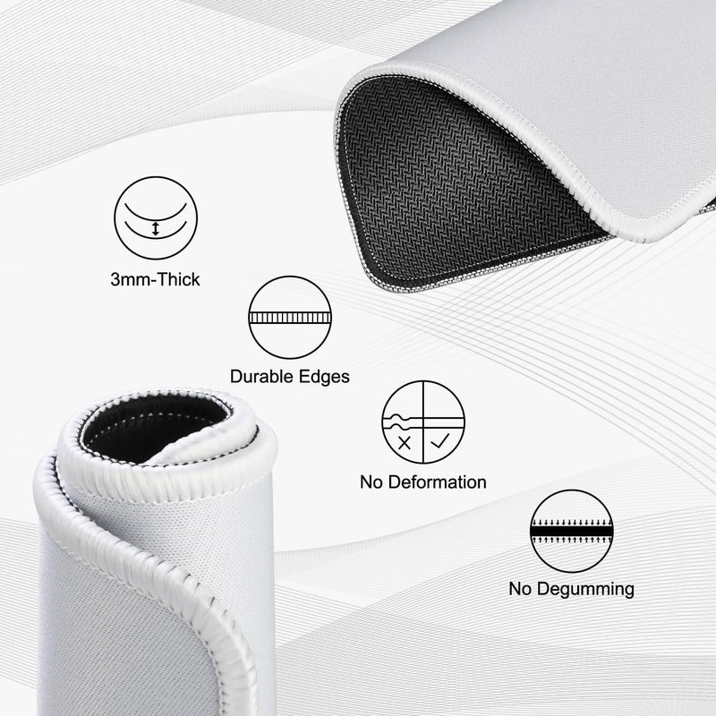 JIKIOU 3 Pack Mouse Pad with Stitched Edge, Comfortable Mouse Pads with Non-Slip Rubber Base, Washable Mousepads Bulk with Lycra Cloth, Mouse Pads for Computers Laptop Mouse 10.2x8.3in Blank White - Image 4