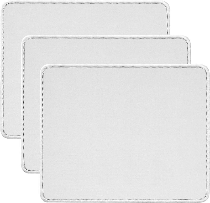 JIKIOU 3 Pack Mouse Pad with Stitched Edge, Comfortable Mouse Pads with Non-Slip Rubber Base, Washable Mousepads Bulk with Lycra Cloth, Mouse Pads for Computers Laptop Mouse 10.2x8.3in Blank White - Image 1