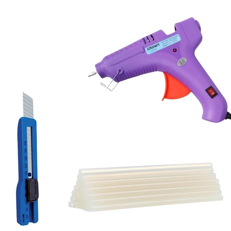 - 150W Hot Glue Gun (Purple) with Glue Sticks, Scissor & Cutter, Mini Craft Glue Guns with Carry Case for School DIY Arts, and Home Repair (Transparent, Pack of 20)