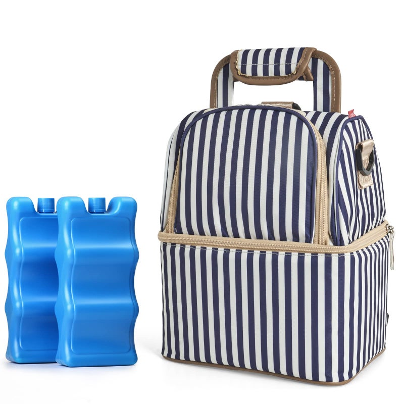 حقيبة تبريد حليب الثدي NCVI مع 2 عبوة ثلج حقيبة مضخة الثدي مع مبرد تناسب 6 زجاجات طبقة مزدوجة حقيبة تبريد زجاجة حليب الأطفال للسفر للأمهات المرضعات دور الحضانة العمل النزهات مخطط