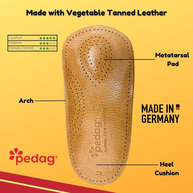 Pedag Holiday | 3/4 Length Sheepskin Orthotic Inserts | Handmade in Germany | Arch Support | Metatarsal Pad | Heel Cushion | Fits Low Profile Tight Shoes | Tan | 1 Pair | US Men 11 / EU 44 - Image 4