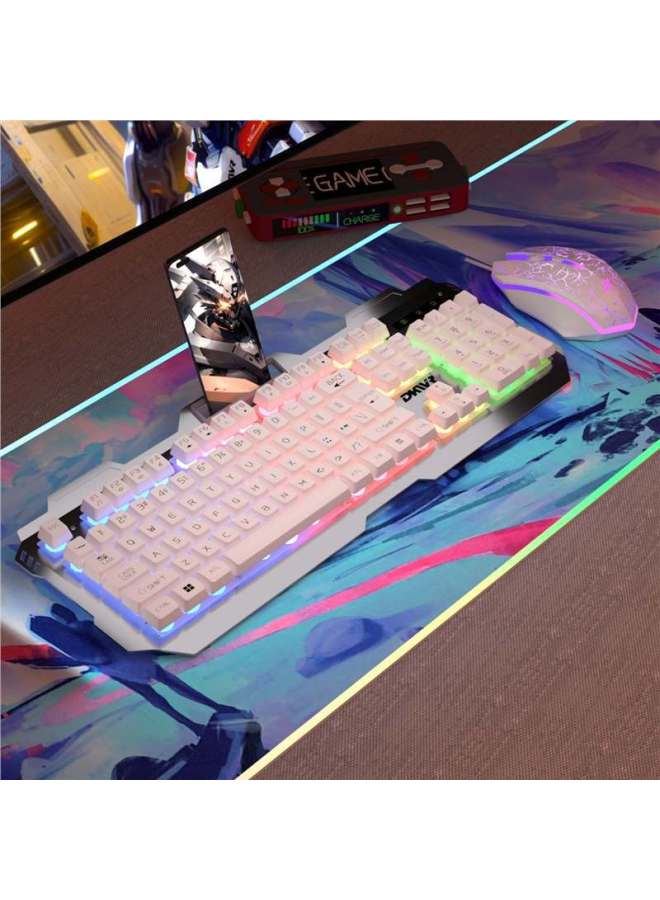 Wired Keyboard Mouse Suit Backlit Gaming Computer Desktop Notebook Suspension Key Cap Mechanical Feel USB Connection-Color:White Rainbow Backlight-alloy-upgraded Version + E-sports Luminous Mouse