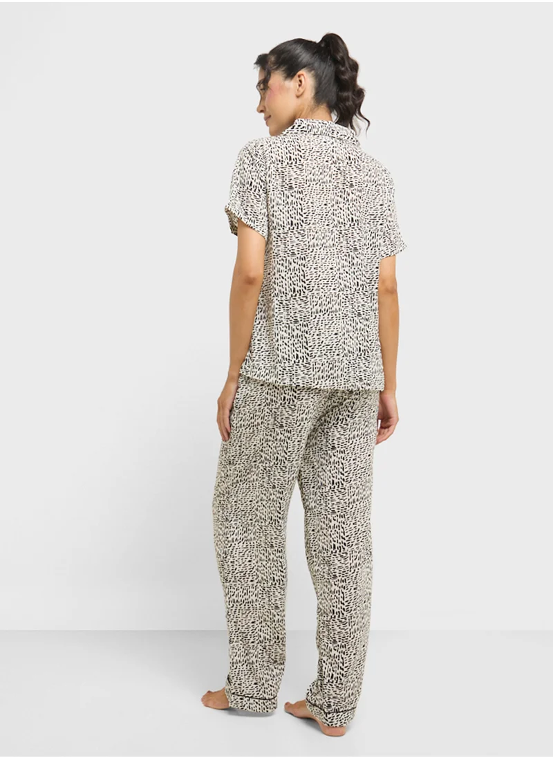 جينجر Monochrome Printed Shirt & Pyjama  Set