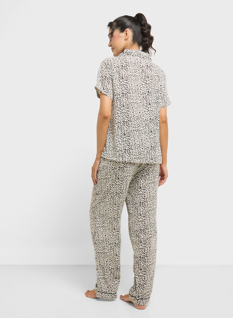 Ginger Monochrome Printed Shirt & Pyjama  Set  - Image 1