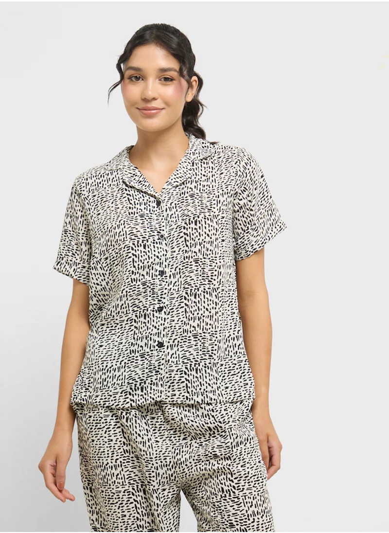 جينجر Monochrome Printed Shirt & Pyjama  Set