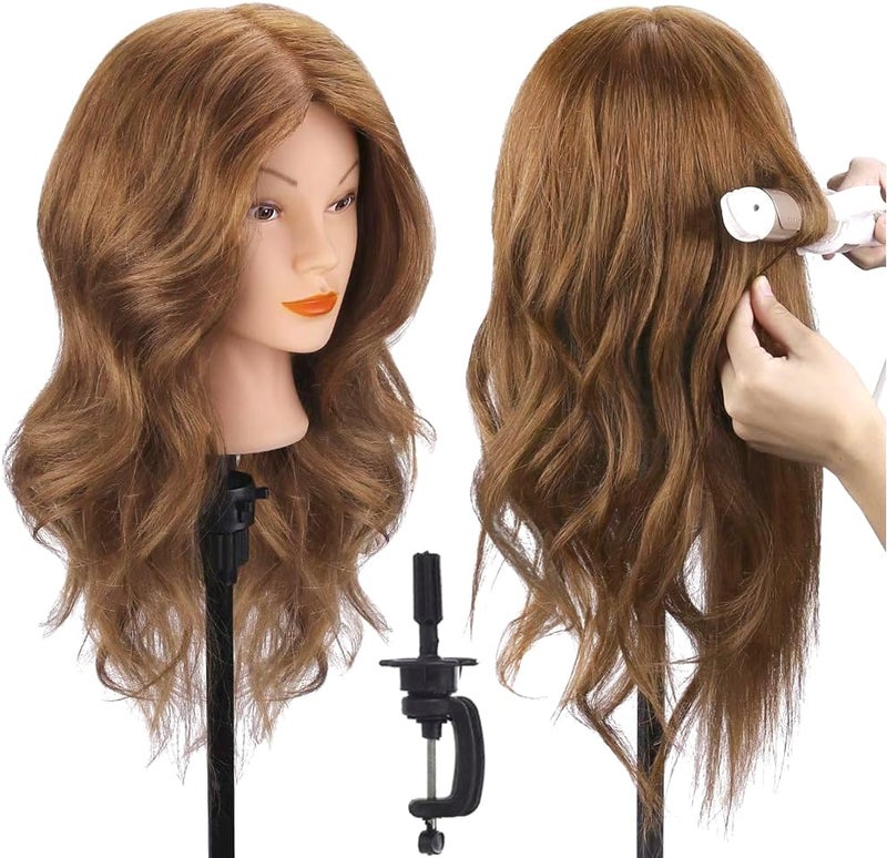 Mannequin Head with 100 Real Hair TopDirect 18 Brown Real Hair Cosmetology Manikin Head Hairs Styling Hairdressing Practice Training Doll Heads with Clamp Holder and Tools