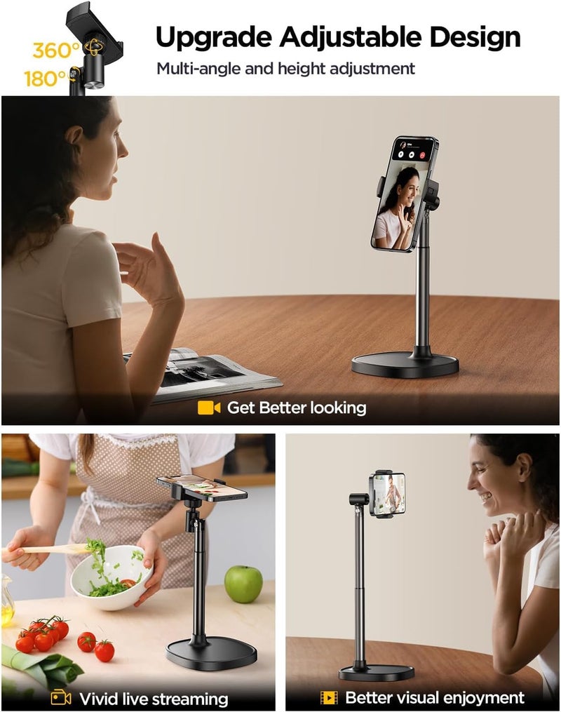DIMONCOAT Phone Stand for Desk, Angle Height Adjustable Phone Holder for Desk, Aluminum Alloy Universal iPhone Holder, Retractable Cell Phone Stand Recording Office for iPhone 17 16 15 Pro Max S26 - Image 4