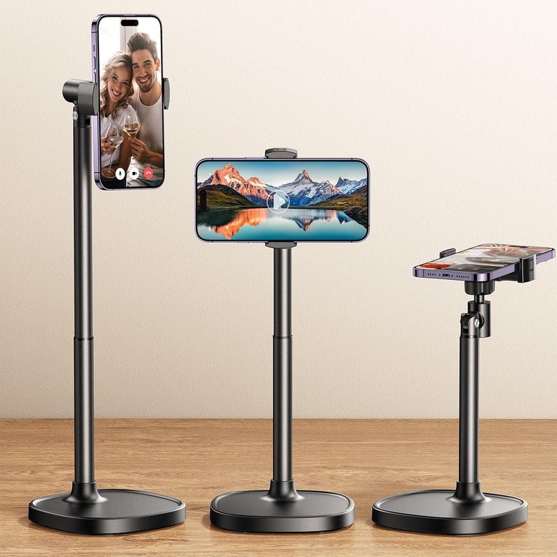 DIMONCOAT Phone Stand for Desk, Angle Height Adjustable Phone Holder for Desk, Aluminum Alloy Universal iPhone Holder, Retractable Cell Phone Stand Recording Office for iPhone 17 16 15 Pro Max S26 - Image 1