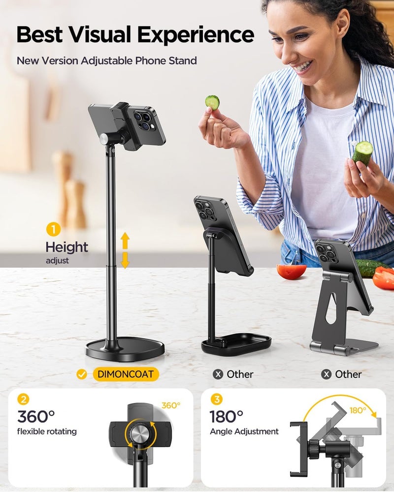 DIMONCOAT Phone Stand for Desk, Angle Height Adjustable Phone Holder for Desk, Aluminum Alloy Universal iPhone Holder, Retractable Cell Phone Stand Recording Office for iPhone 17 16 15 Pro Max S26 - Image 2