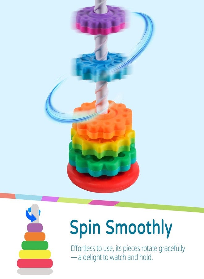 LiKee Portable Fidget Spinning Stacking Toys for Baby 18+ Months, Toddlers 1-3, Kids, Adult, Rainbow Tower Montessori Toys for Travel, Autism Sensory Learning Toy and Stress Relief - Image 2
