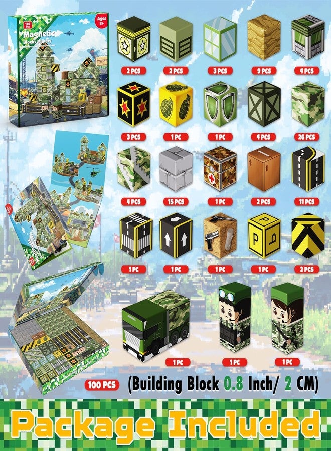 Annexfun Magnetic Blocks-100PCS Military Building Blocks Set, Kids Classroom Sensory Toy for Toddlers STEM Learning, Construction Stacking Toy for Kids 3+ Boys and Girls Christmas Birthday Gifts Toys - Image 2