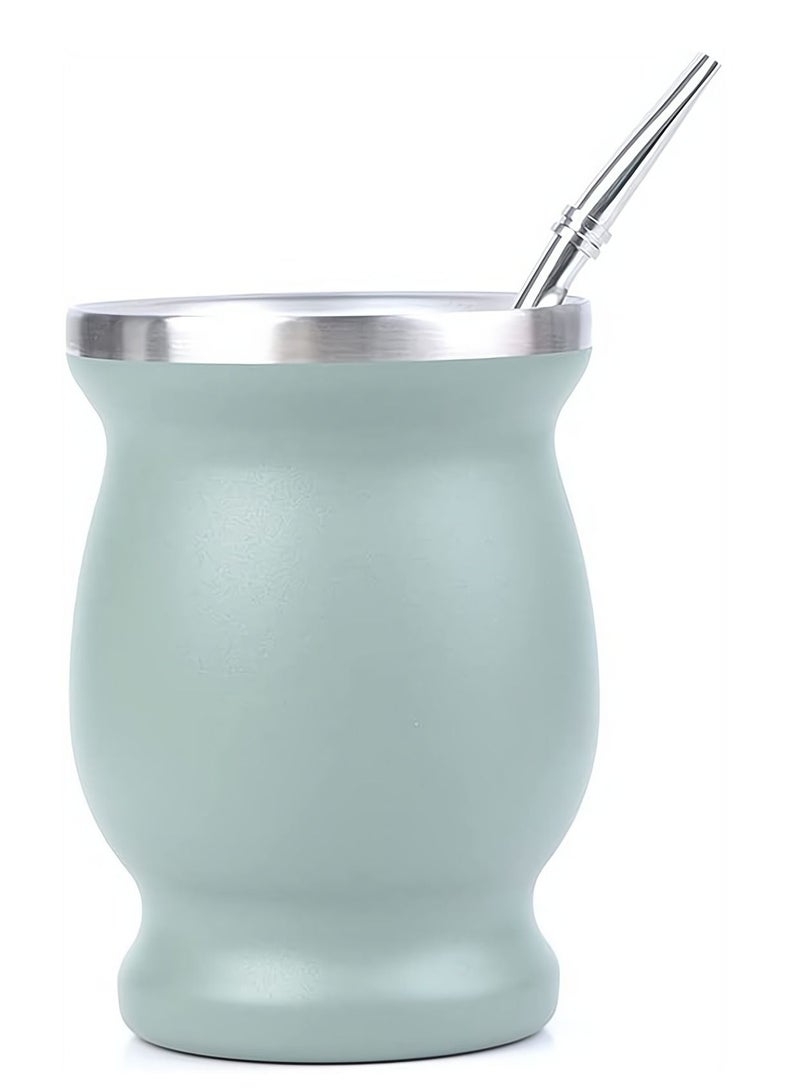 إكسفور كوب شاي يربا ميت 230 مل لون أخضر فاتح من الفولاذ المقاوم للصدأ مزدوج الجدران سهل الغسل كوب عازل منزلي يربا مات لشرب أوراق الشجر السائبة مع مصاصة بومبيلا - Image 1