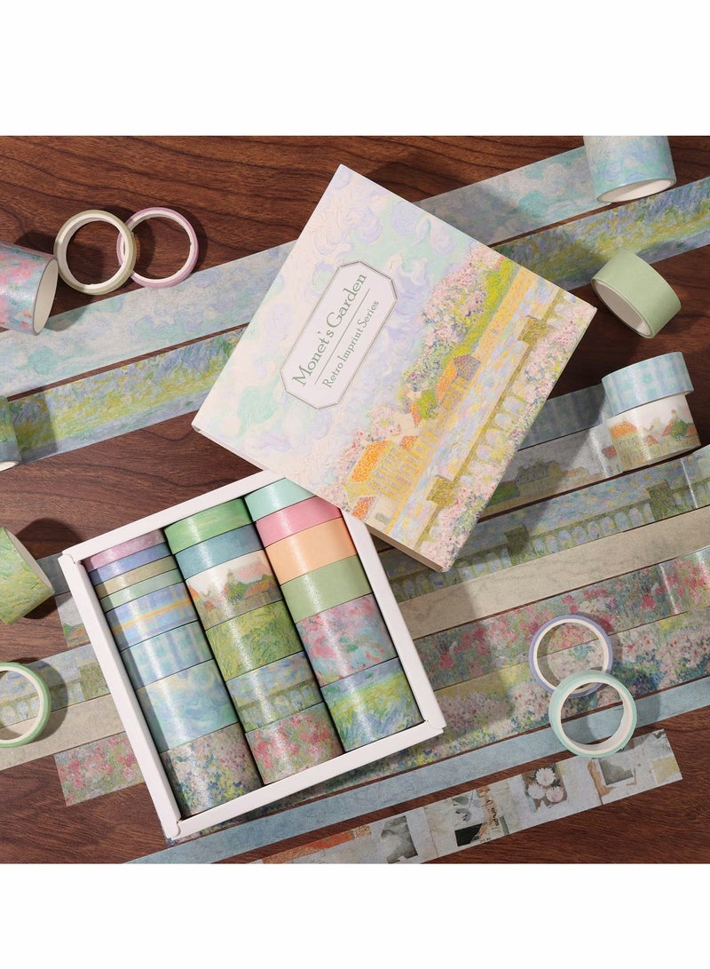 SOLARAE Vintage Aesthetic Washi Tape Set, 1/0.8/0.6/0.4/0.2inch Wide Decorative Tapes for Scrapbook Supplies, Journal, Planner, Craft, DIY Decor, Gift Wrapping (20 Rolls Monet) - Image 2
