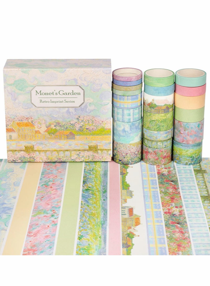 SOLARAE Vintage Aesthetic Washi Tape Set, 1/0.8/0.6/0.4/0.2inch Wide Decorative Tapes for Scrapbook Supplies, Journal, Planner, Craft, DIY Decor, Gift Wrapping (20 Rolls Monet) - Image 1