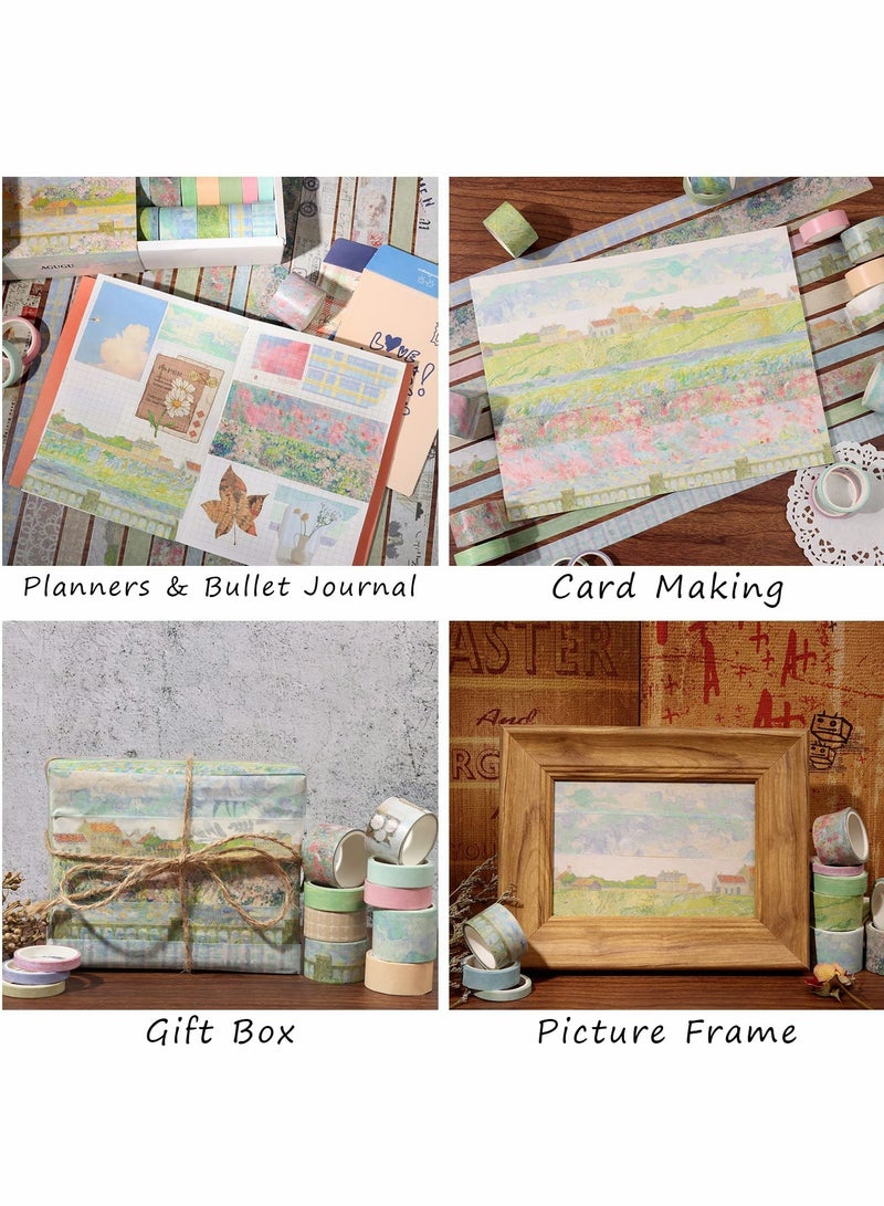 SOLARAE Vintage Aesthetic Washi Tape Set, 1/0.8/0.6/0.4/0.2inch Wide Decorative Tapes for Scrapbook Supplies, Journal, Planner, Craft, DIY Decor, Gift Wrapping (20 Rolls Monet) - Image 4