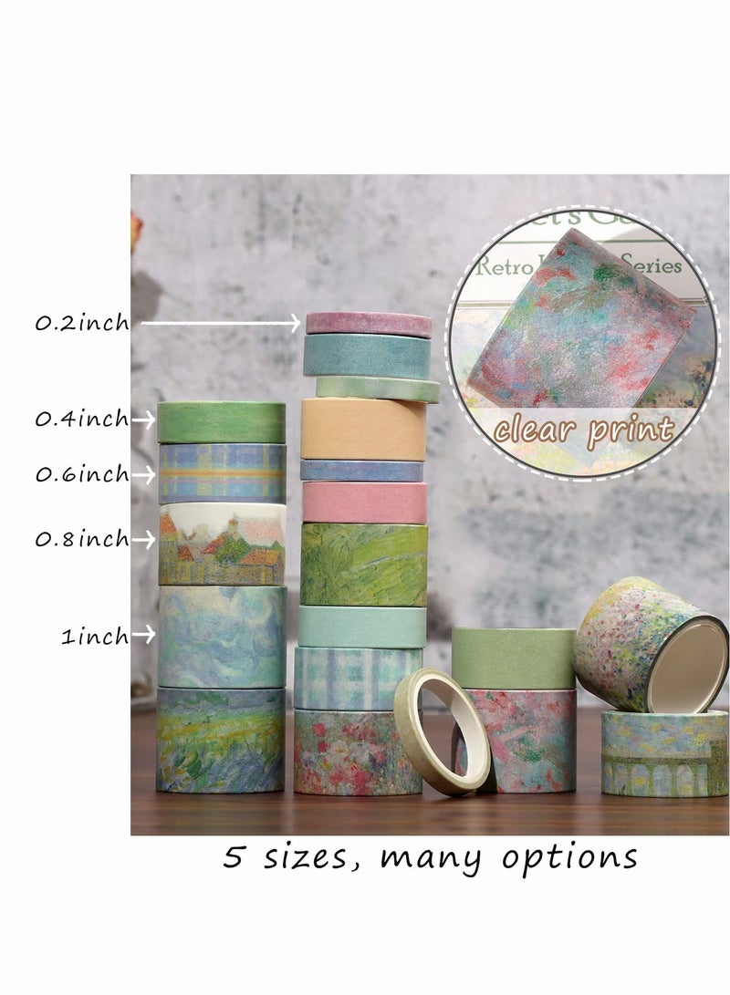 SOLARAE Vintage Aesthetic Washi Tape Set, 1/0.8/0.6/0.4/0.2inch Wide Decorative Tapes for Scrapbook Supplies, Journal, Planner, Craft, DIY Decor, Gift Wrapping (20 Rolls Monet) - Image 5