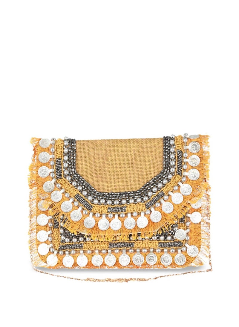 Priyaasi Mustard Embellished Structured Sling Bag  - Image 2