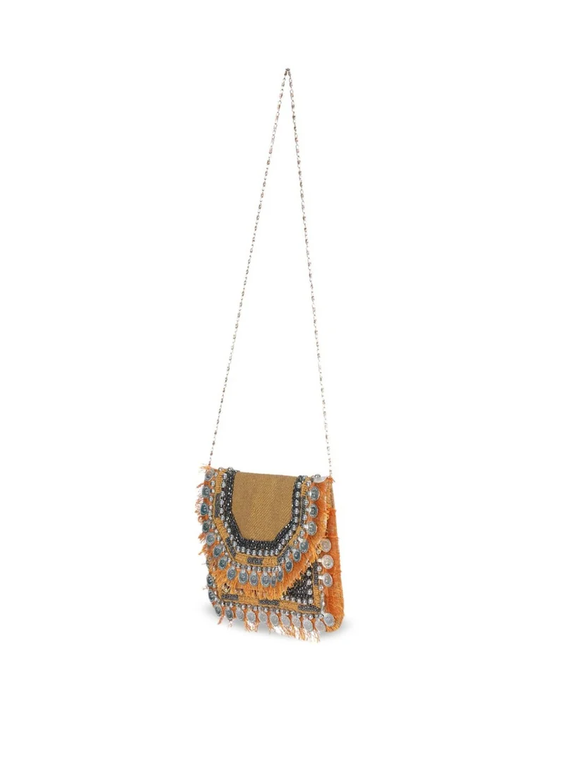 Priyaasi Mustard Embellished Structured Sling Bag