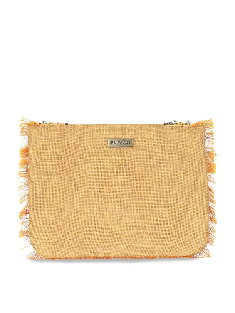 Priyaasi Mustard Embellished Structured Sling Bag