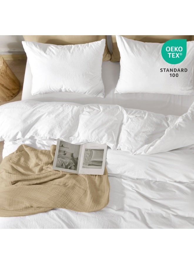 PHF 100% 3pcs Garment Washed Cotton Duvet Cover Queen Size (230cm x 230cm) with 2 Pillowcases (50cm x 66cm), Linen Like Breathable Durable Soft, White - Image 4