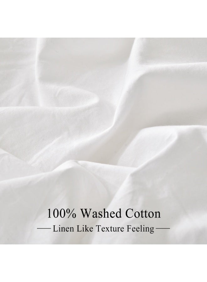 PHF 100% 3pcs Garment Washed Cotton Duvet Cover Queen Size (230cm x 230cm) with 2 Pillowcases (50cm x 66cm), Linen Like Breathable Durable Soft, White - Image 3